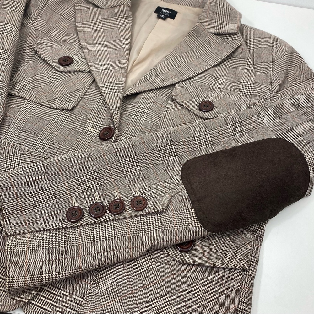 Mossimo Classic Chocolate Brown and Cream Glen Check Plaid Blazer Suit Jacket M - Picture 15 of 16